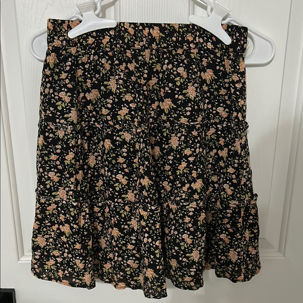 Black and Coral Colored Tiered Skater Mini Skirt for Casual Wear